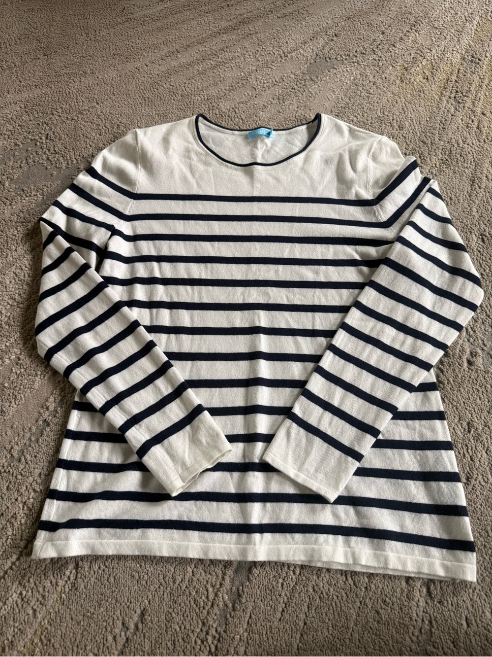 J. McLaughlin navy White Crewneck Sweater lightweight cotton modal medium